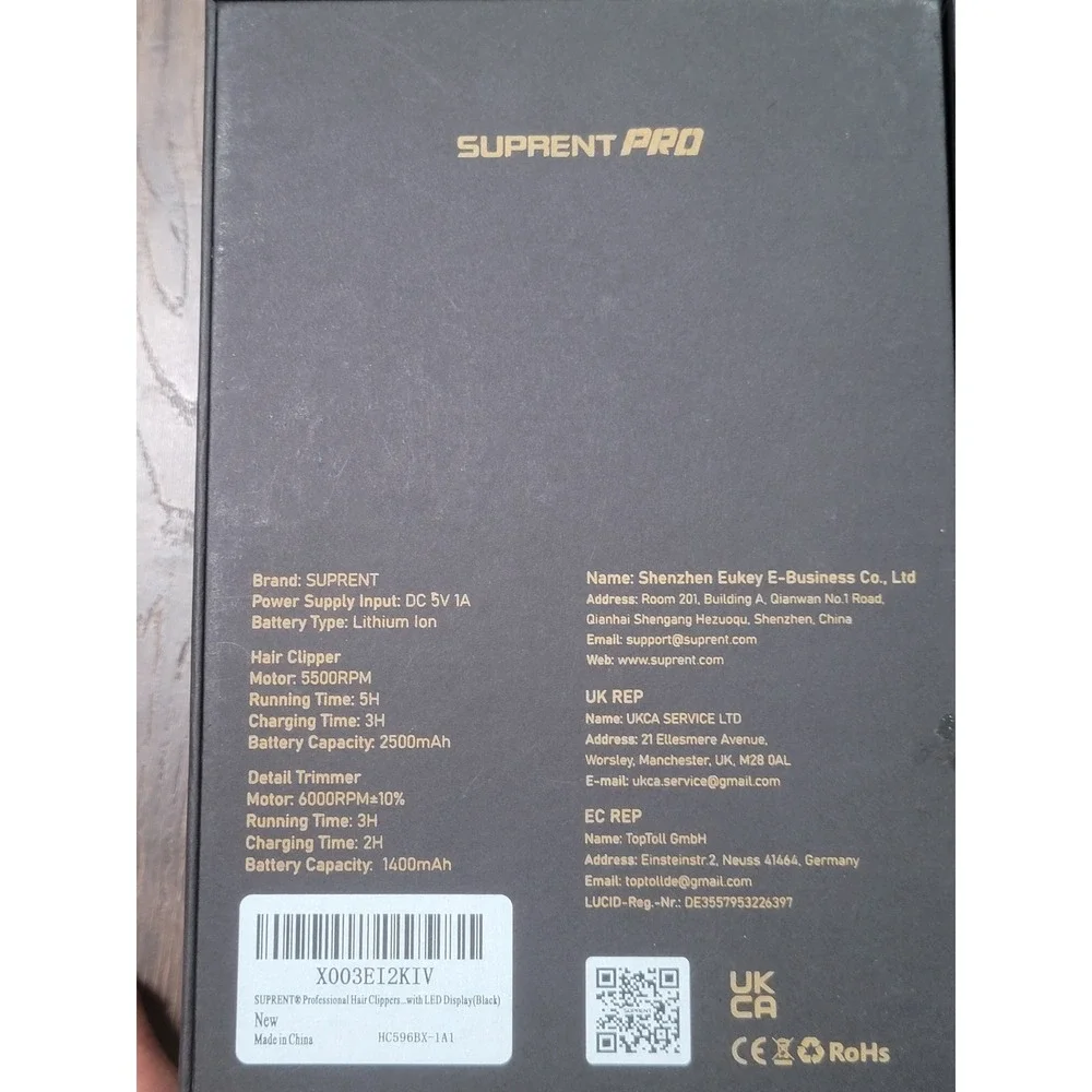 Suprent Pro The Black Devil Hair Clipper Kit‎ HC596BX Cordless Trimmer Set Black